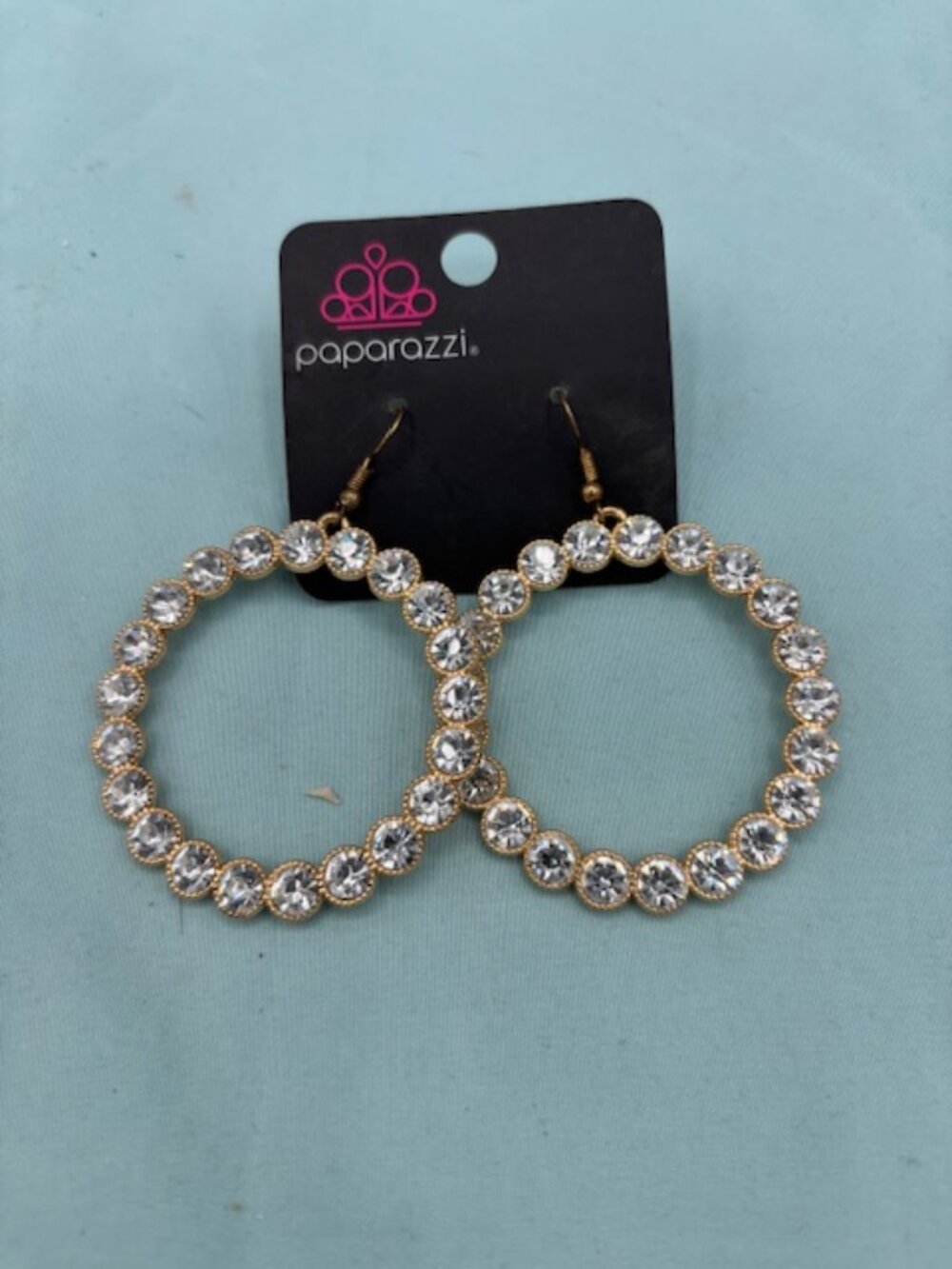 Paparazzi Glam-Boree Gold W/ White Rhinestone Circle Earrings